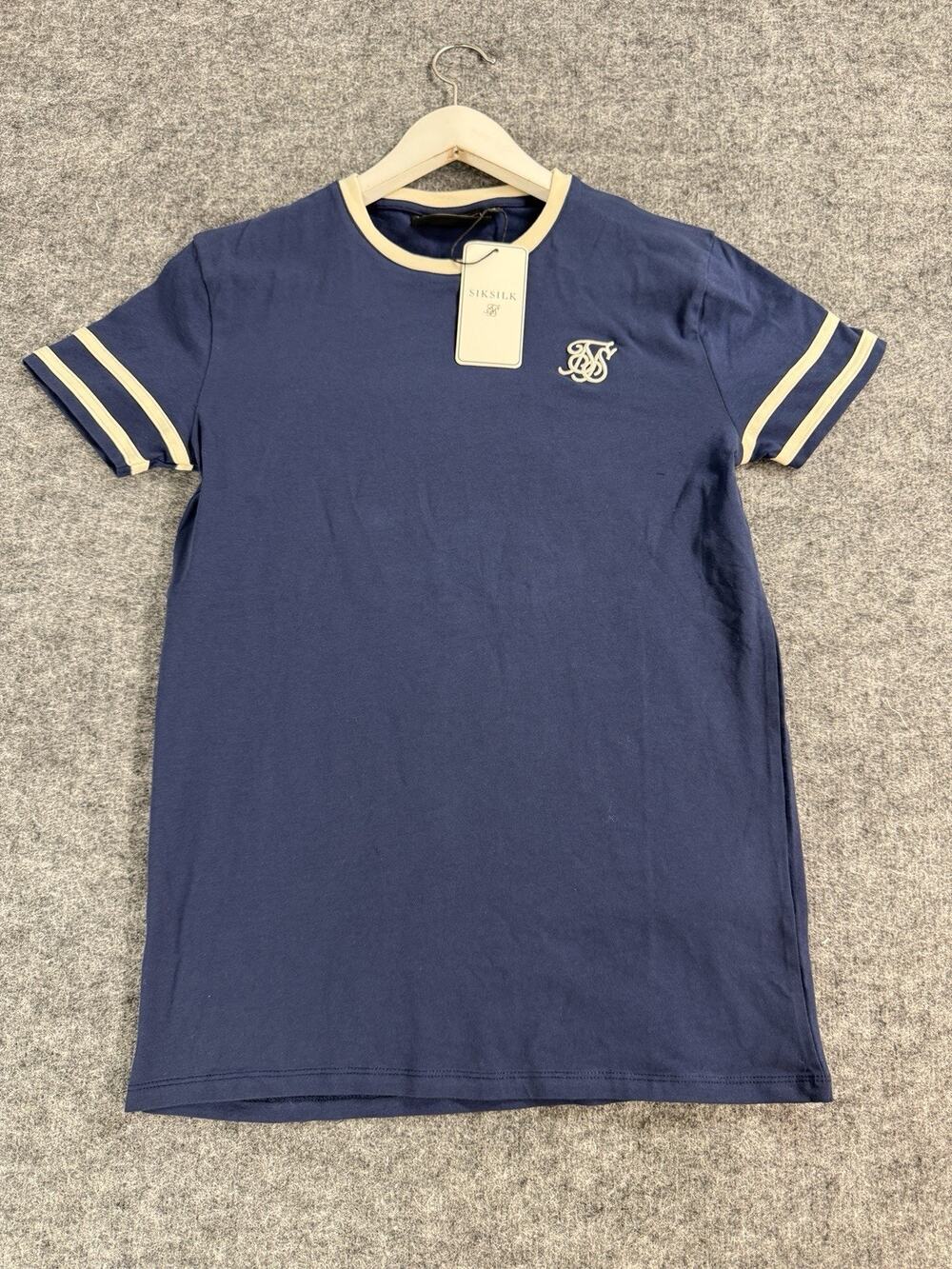 Siksilk Shirt Mens Large Slim Fit Tee Tournament Blue T Shirt Navy Sik Silk N98